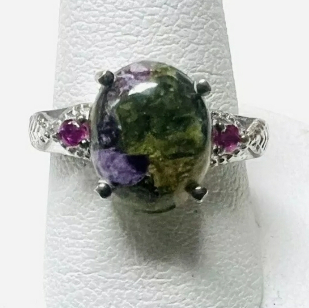 Rare Estate Genuine Atlantisite and Ruby Ring